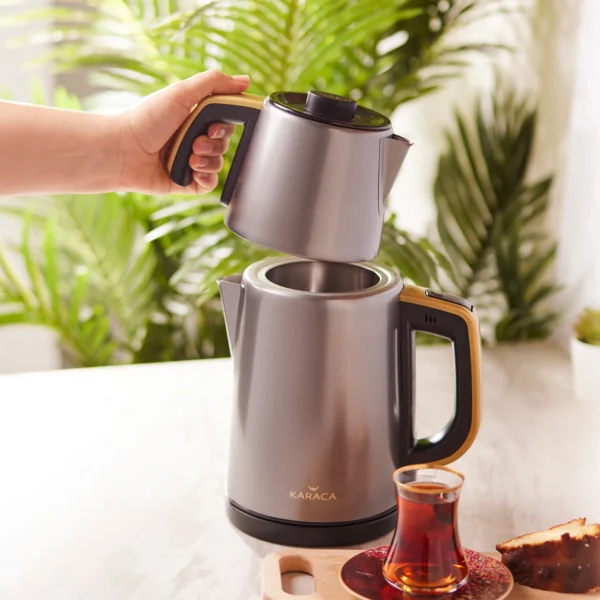 چاي ساز اتوماتیک برقی 1650 وات 0.9 + 1.8 لیتر طوسی رترو آنتراسیت کاراجا 153.03.06.4850