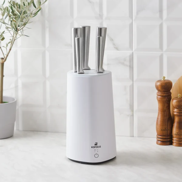 سرویس چاقو 6 پارچه سفید میستر با پایه استریلیزر برقی کاراجا 153.03.08.2210 Rabima رابیما