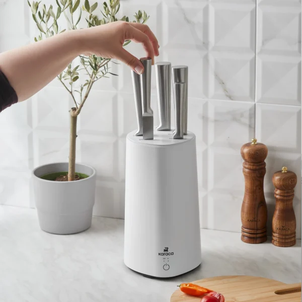 سرویس چاقو 6 پارچه سفید میستر با پایه استریلیزر برقی کاراجا 153.03.08.2210 Rabima رابیما