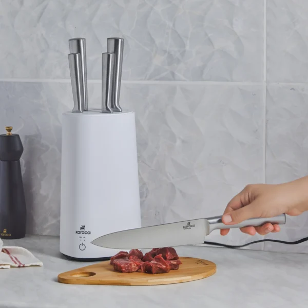 سرویس چاقو 6 پارچه سفید میستر با پایه استریلیزر برقی کاراجا 153.03.08.2210 Rabima رابیما