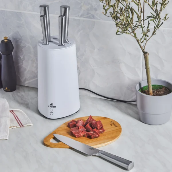 سرویس چاقو 6 پارچه سفید میستر با پایه استریلیزر برقی کاراجا 153.03.08.2210 Rabima رابیما