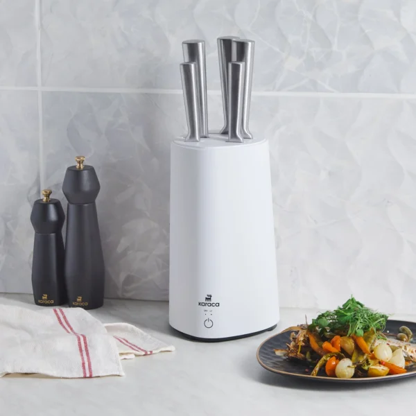 سرویس چاقو 6 پارچه سفید میستر با پایه استریلیزر برقی کاراجا 153.03.08.2210 Rabima رابیما