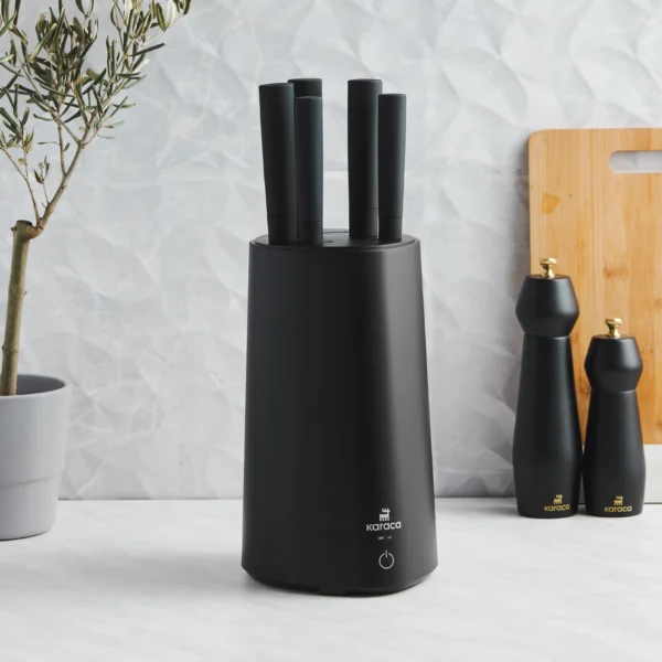 سرویس چاقو 6 پارچه مشکی میستر با پایه استریلیزر برقی کاراجا 153.03.08.2211 Rabima رابیما