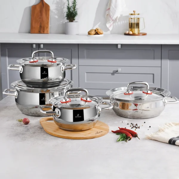 سرویس قابلمه 8 پارچه استیل براق پاوراستیل پرو اوزاکا کاراجا 153.03.07.8250 - تصویر 3