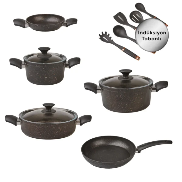 سرویس قابلمه و کفگیر و ملاقه 13 پارچه مشکی طلایی پاور بیوگرانیت کاراجا 153.03.08.1172 Rabima رابیما