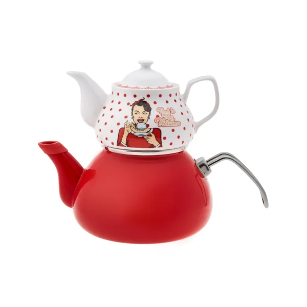 کتری و قوری لعابی 2 + 1 لیتر قرمز بک تو کیچن کاراجا 153.03.08.1846