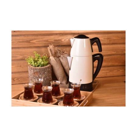 چای ساز اتوماتیک برقی استیل 1800 وات 1.8 + 0.7 لیتر سفید تیاتیک بامبوم B3336 رابیما Rabima