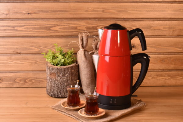 چای ساز اتوماتیک برقی استیل 1800 وات 1.8 + 0.7 لیتر قرمز تیاتیک بامبوم B3337 Rabima رابیما