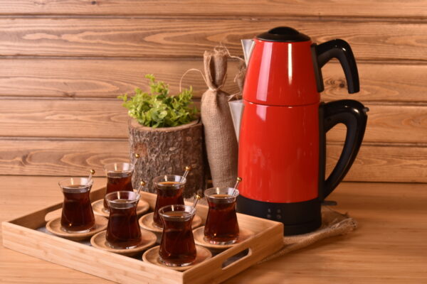 چای ساز اتوماتیک برقی استیل 1800 وات 1.8 + 0.7 لیتر قرمز تیاتیک بامبوم B3337 Rabima رابیما