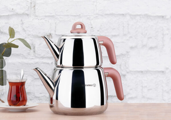 کتری و قوری 1.0 + 2.0 لیتر استیل براق بلا کرکماز