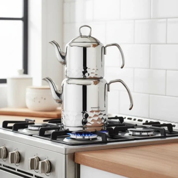 کتری و قوری 1.2 + 2.2 لیتر استیل براق ارنا کرکماز 227-01 | رابیما