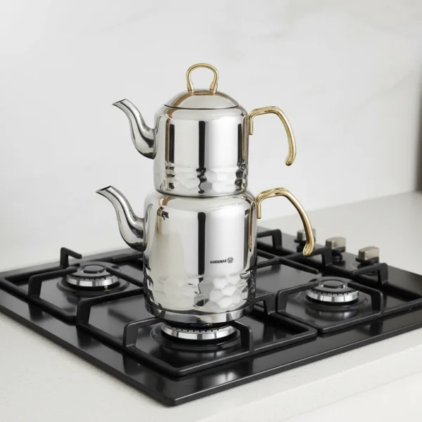 کتری و قوری 1.2 + 2.2 لیتر استیل براق ارنا کرکماز 227-02 | رابیما