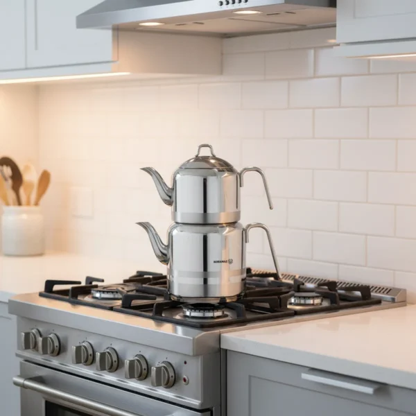 کتری و قوری 1.3 + 3.0 لیتر استیل براق مگا کرکماز 113 | رابیما