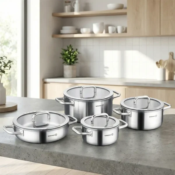 سرویس قابلمه 8 پارچه استیل مات آئورا کرکماز 2794 | رابیما